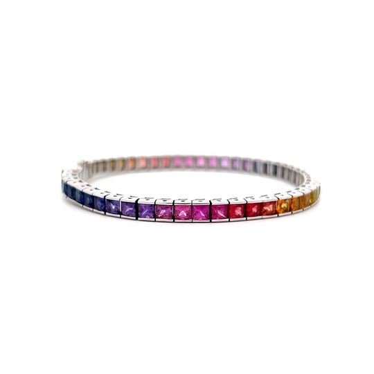 25.50 Princess Cut Rainbow Sapphire Bracelet in 14k