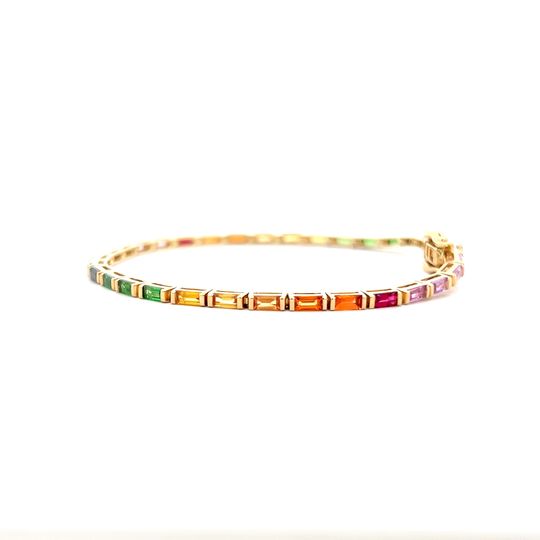 4.51 Baguette Cut Sapphire Rainbow Bracelet in 14k