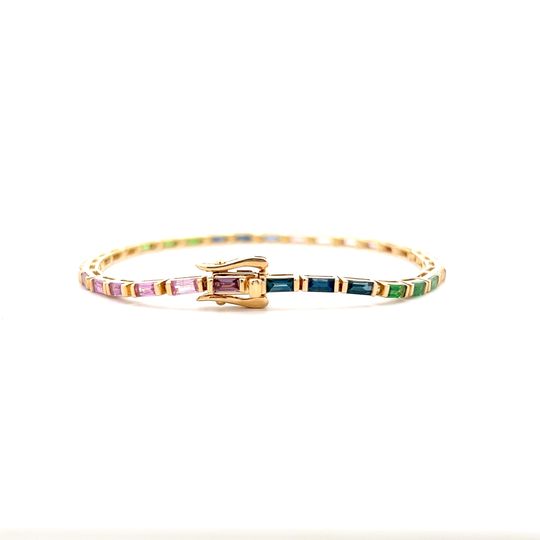 4.51 Baguette Cut Sapphire Rainbow Bracelet in 14k