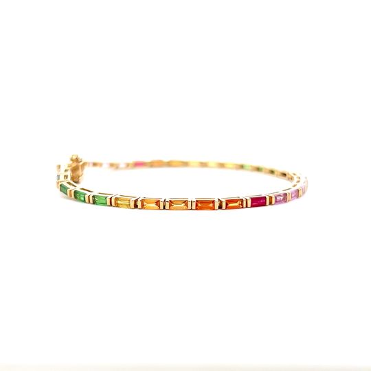 4.51 Baguette Cut Sapphire Rainbow Bracelet in 14k