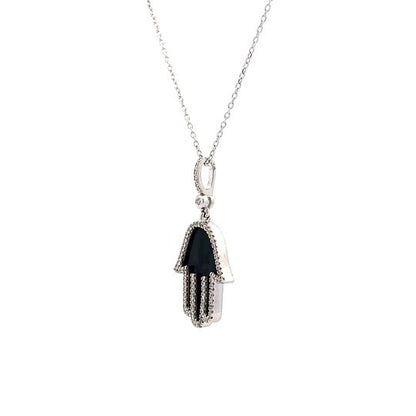 Mother of Pearl Hamsa Necklace in 14k White Gold