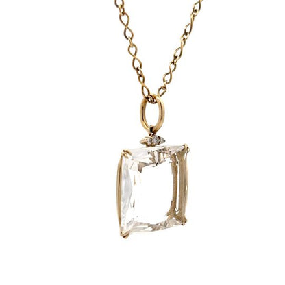 Square Cut Quartz & Diamond Pendant in 18k