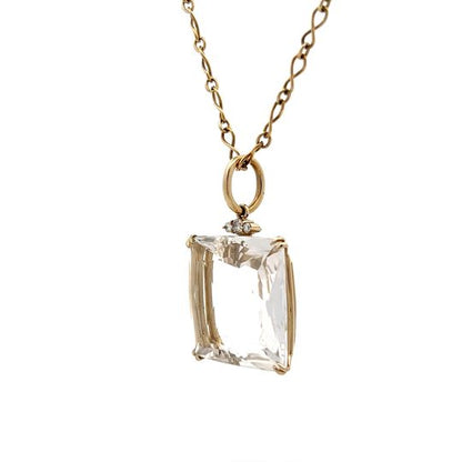 Square Cut Quartz & Diamond Pendant in 18k