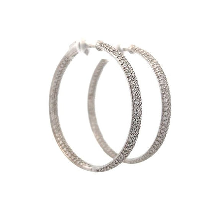 1.97 Pave Diamond Hoop Earrings in 14k White Gold