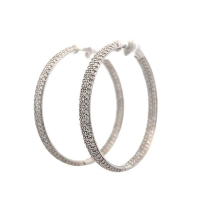 1.97 Pave Diamond Hoop Earrings in 14k White Gold