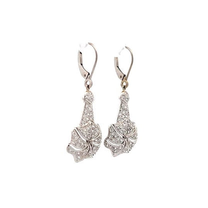 1.00 Vintage Diamond Drop Earrings in 14k White Gold