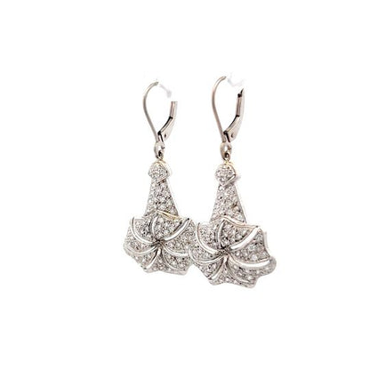 1.00 Vintage Diamond Drop Earrings in 14k White Gold