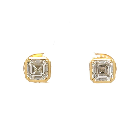 2 Carat Asscher Cut Diamond Earrings Studs in 18k