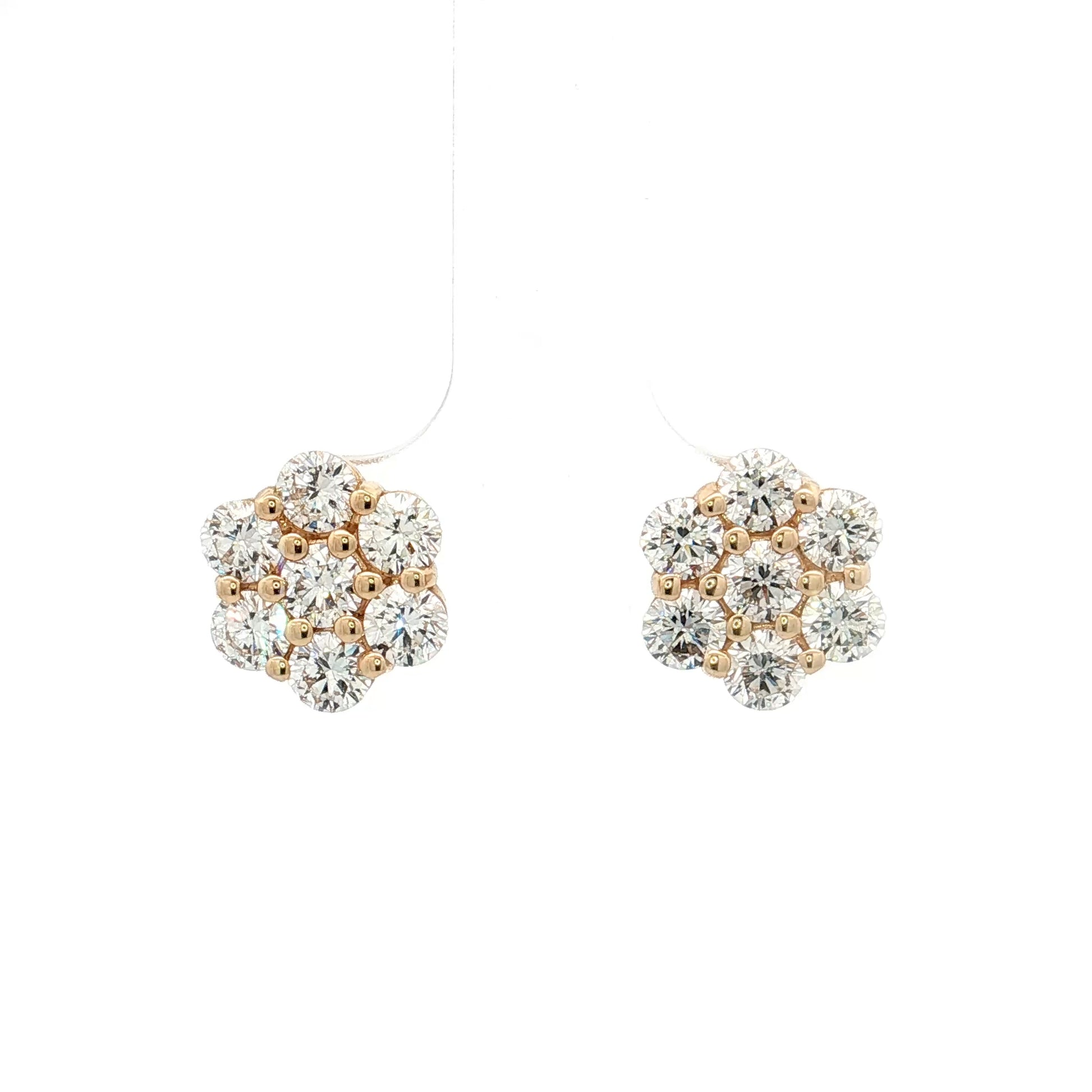 2 Carat Diamond Cluster Stud Earrings 14k