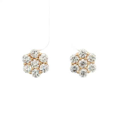 2 Carat Diamond Cluster Stud Earrings 14k