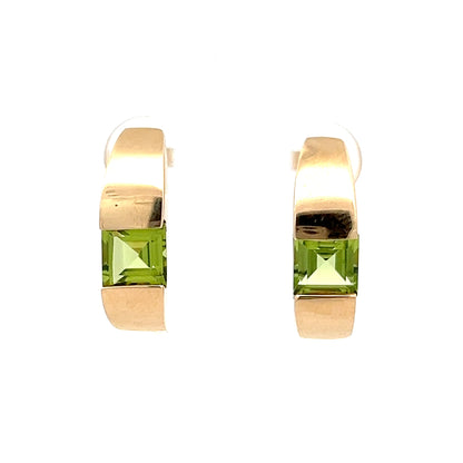 2 Carat Square Cut Peridot Hoop Earrings in 14k