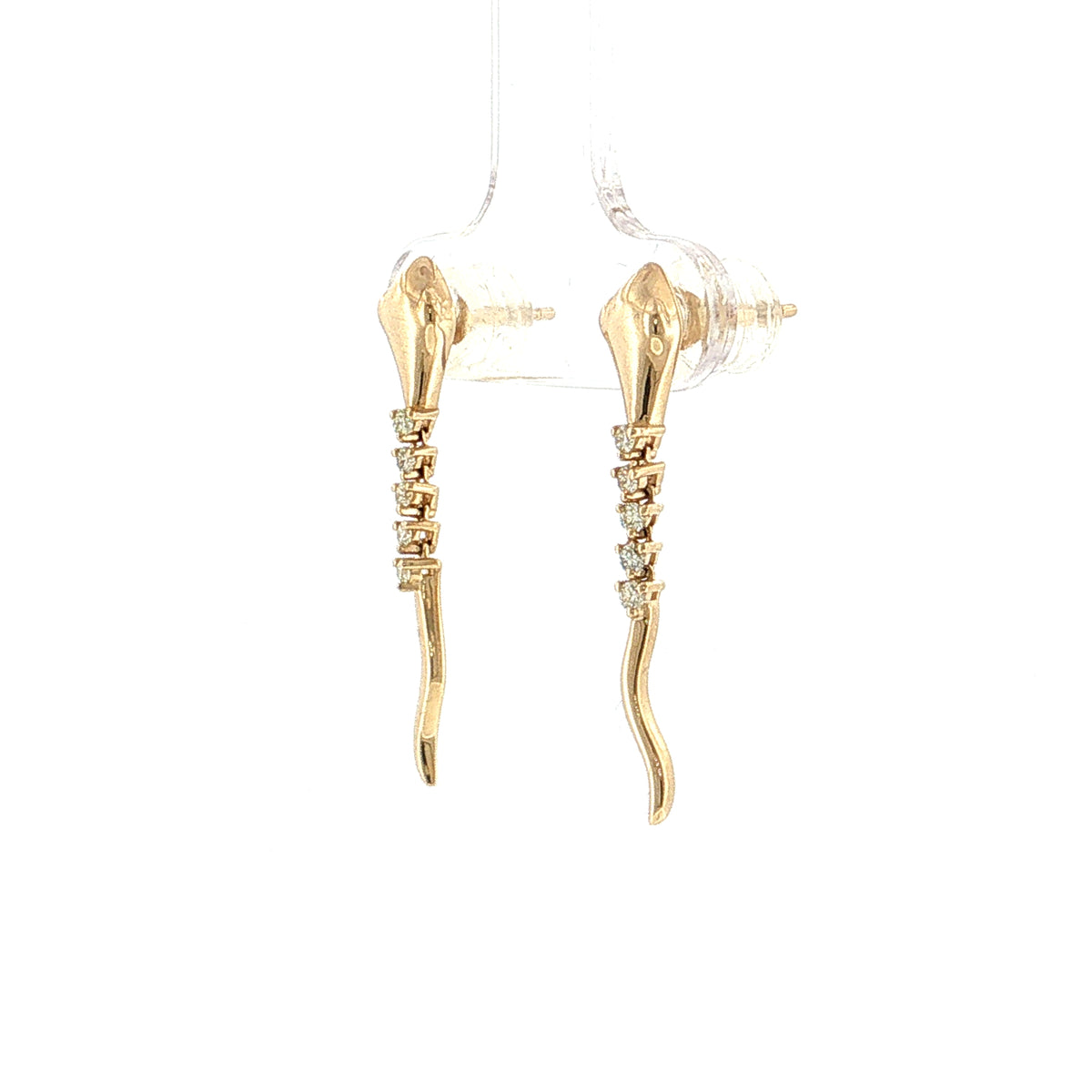 .17 Diamond Snake Drop Earrings 14k Yellow Gold