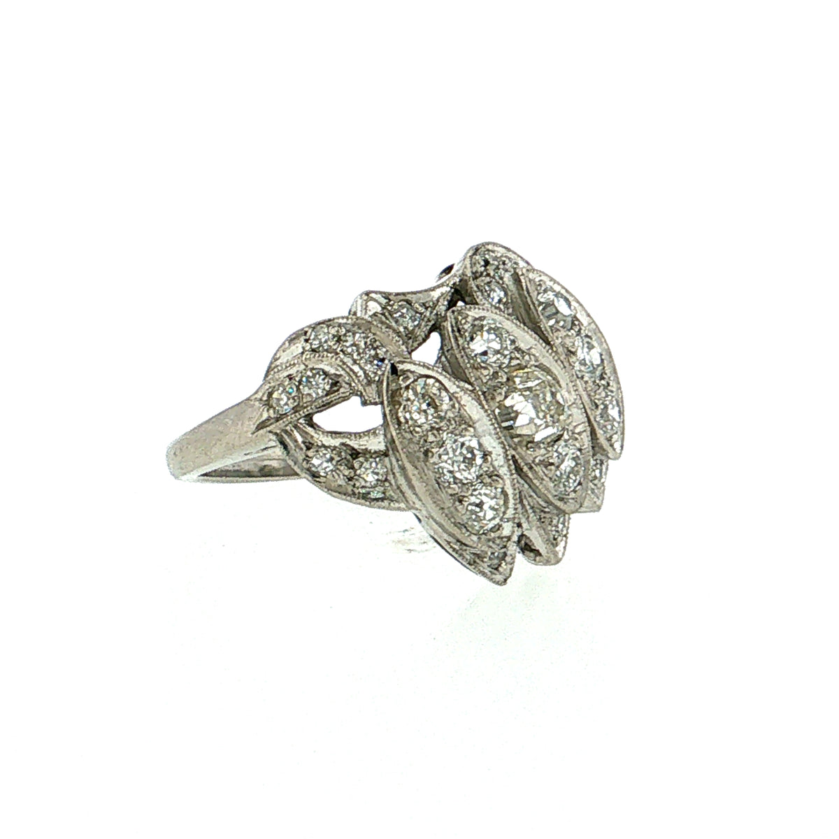 .25 Vintage Old European Diamond Cocktail Ring Palladium