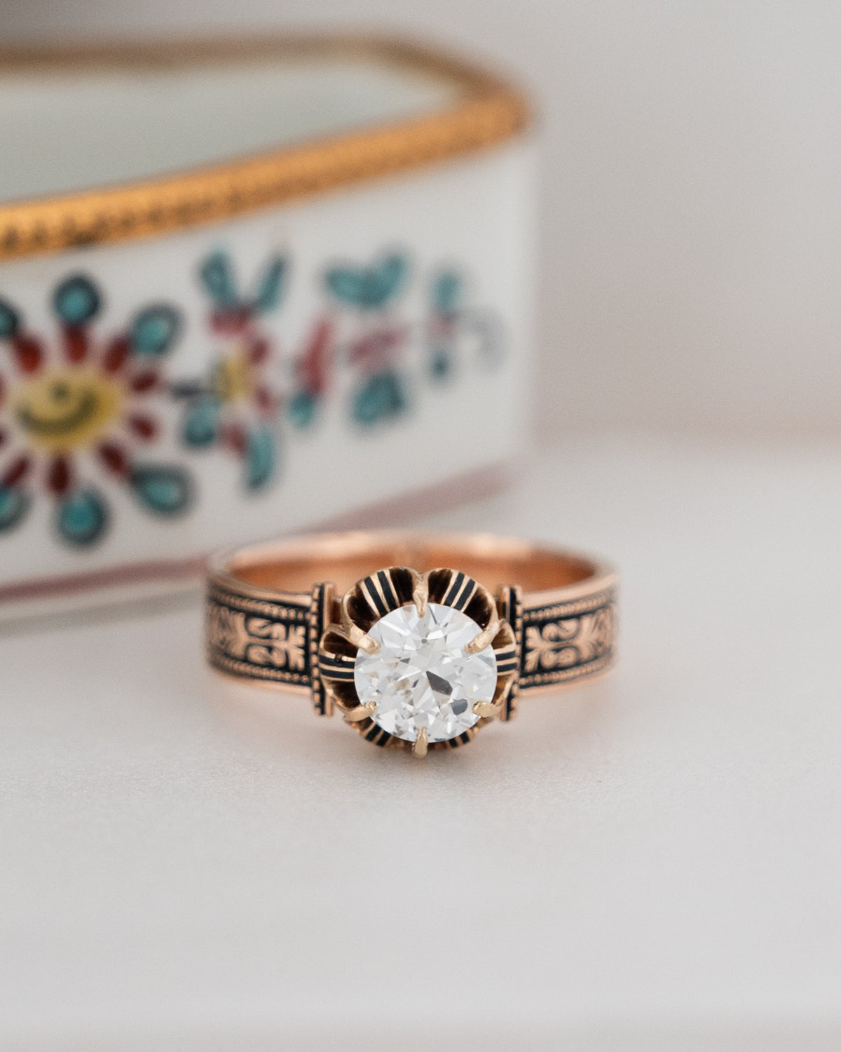 1.05 Antique Victorian Old European Engagement Ring 14k
