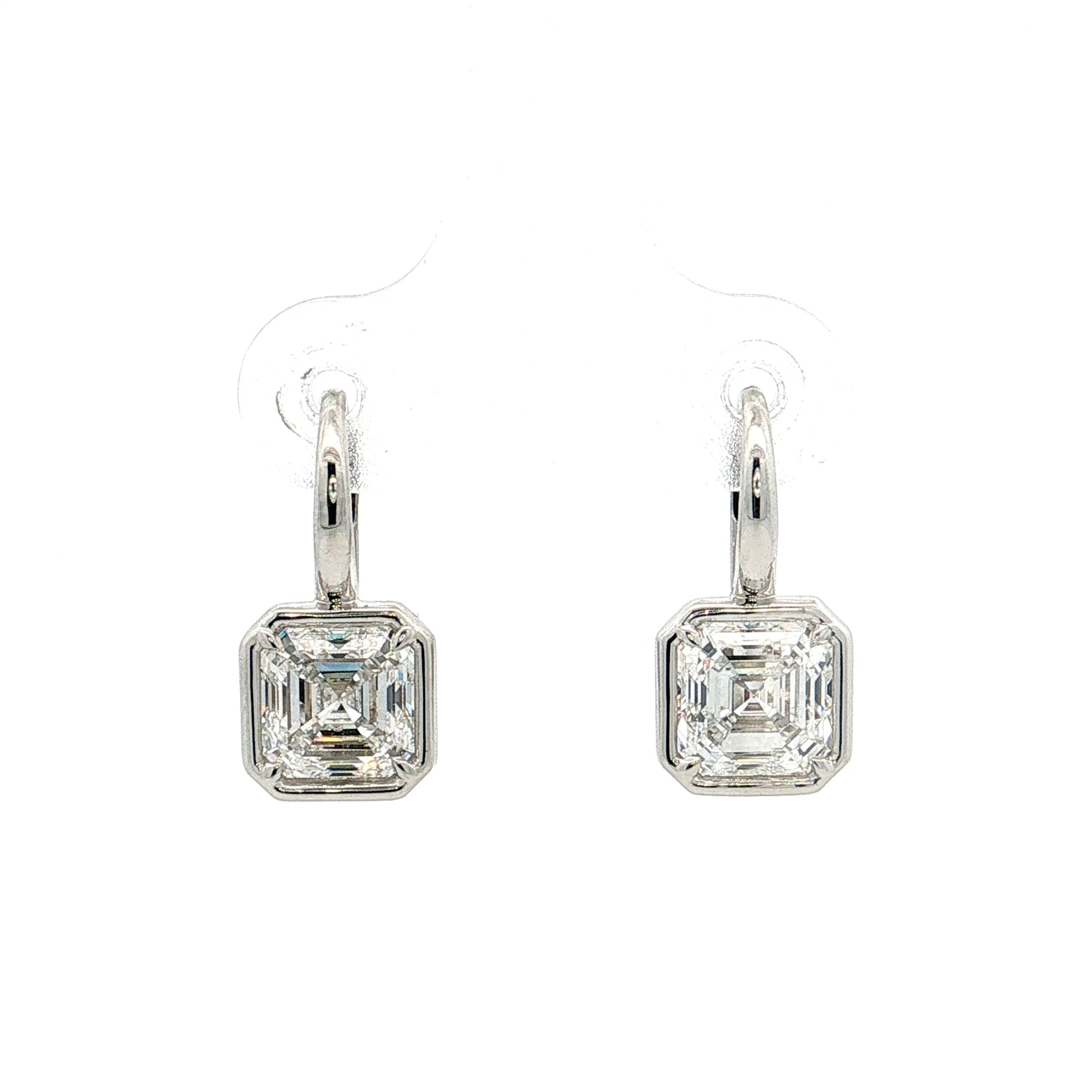 3.01 GIA Asscher Diamond Drop Earrings 18k White Gold