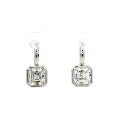 3.01 GIA Asscher Diamond Drop Earrings 18k White Gold