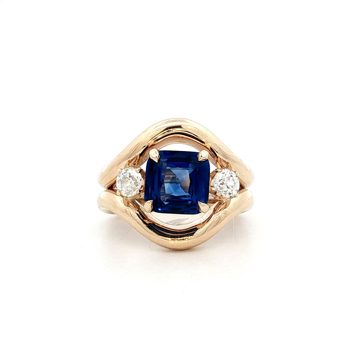 3.03 Square Sapphire & Diamond Engagement Ring 14k