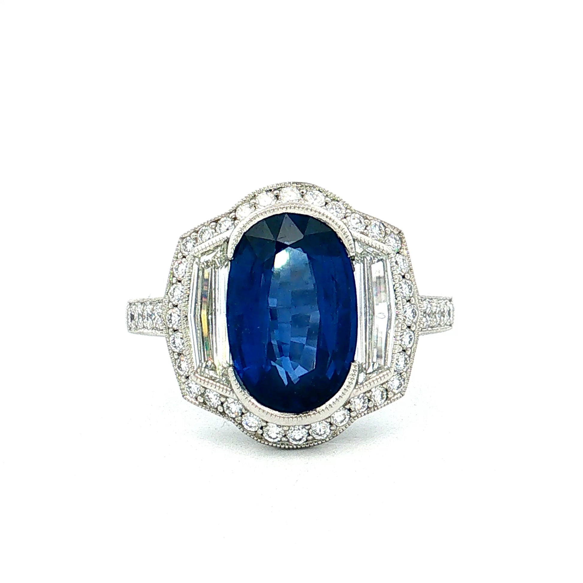 3.04 Blue Sapphire Diamond Halo Engagement Ring Platinum