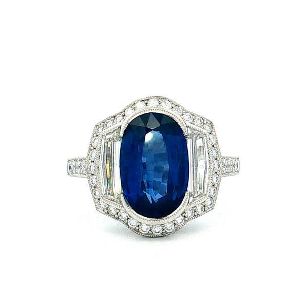 Blue Sapphire Diamond Halo Engagement Ring