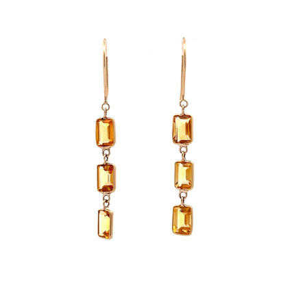 3.10 Emerald Cut Citrine Drop Earrings in 14k