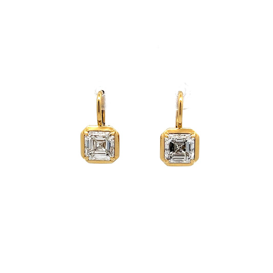 3.11 Asscher Cut Diamond Dangle Earrings in 18k