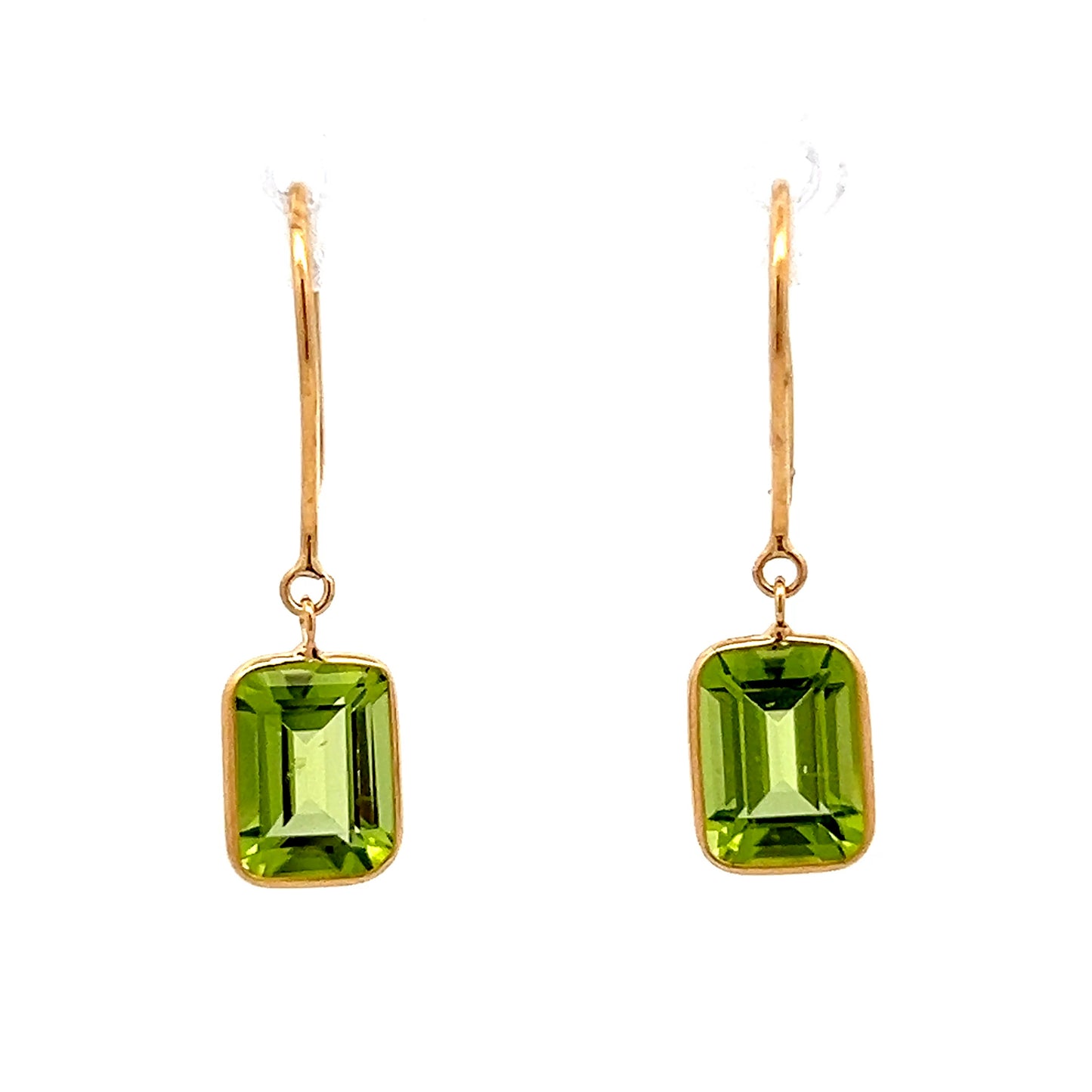 3.15 Emerald Cut Peridot Drop Earrings in 18k