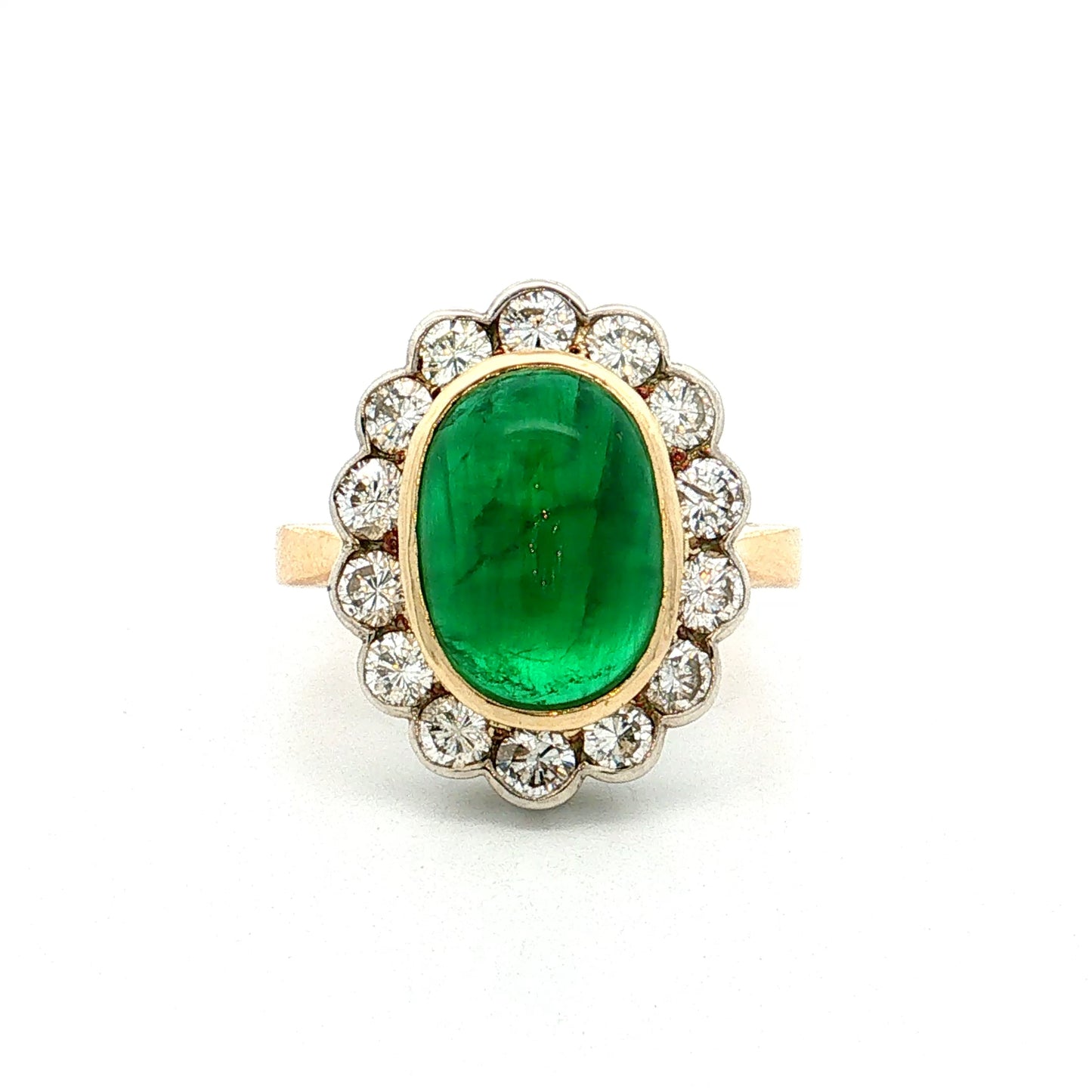 3.15 Emerald & Diamond Cocktail Ring 18k Two-Tone