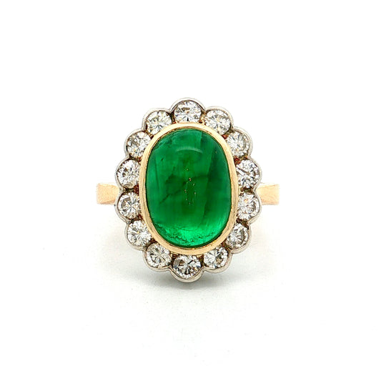3.15 Emerald & Diamond Cocktail Ring 18k Two-Tone