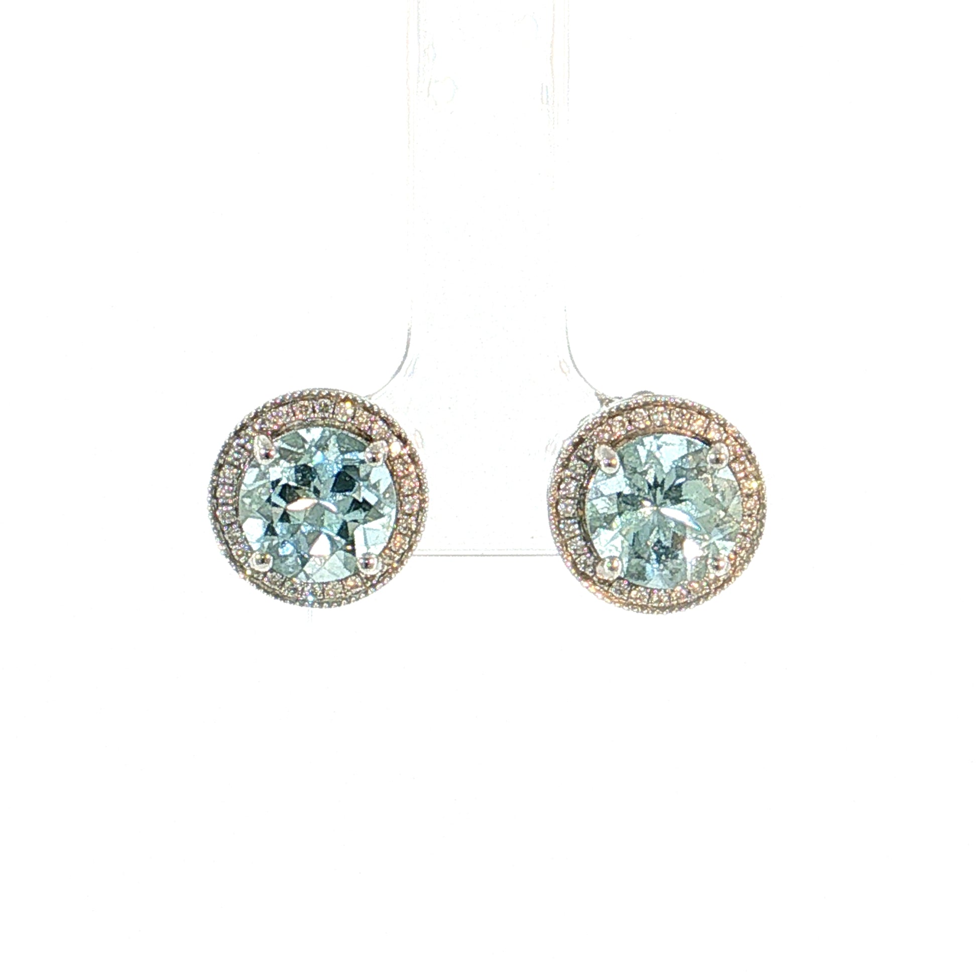 3.18 Aquamarine & Diamond Halo Stud Earrings 14K White Gold