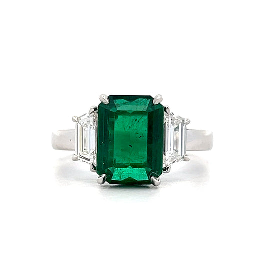 3.18 Emerald Cut Emerald & Diamond Ring in Platinum