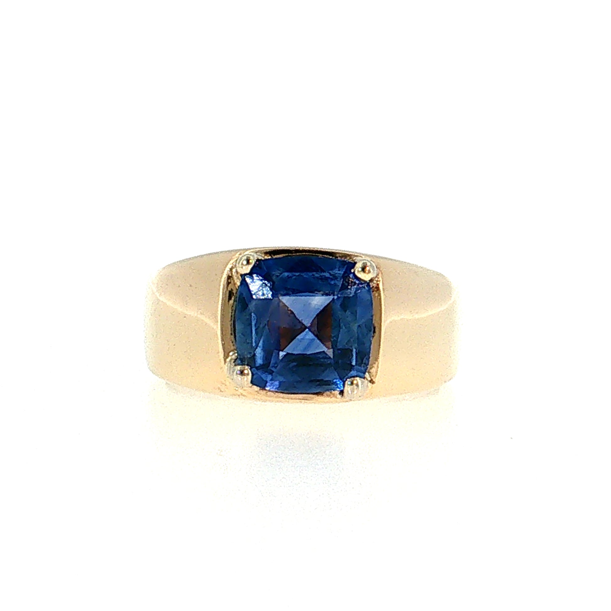 3.25 Cushion Blue Sapphire Solitaire Ring 14k