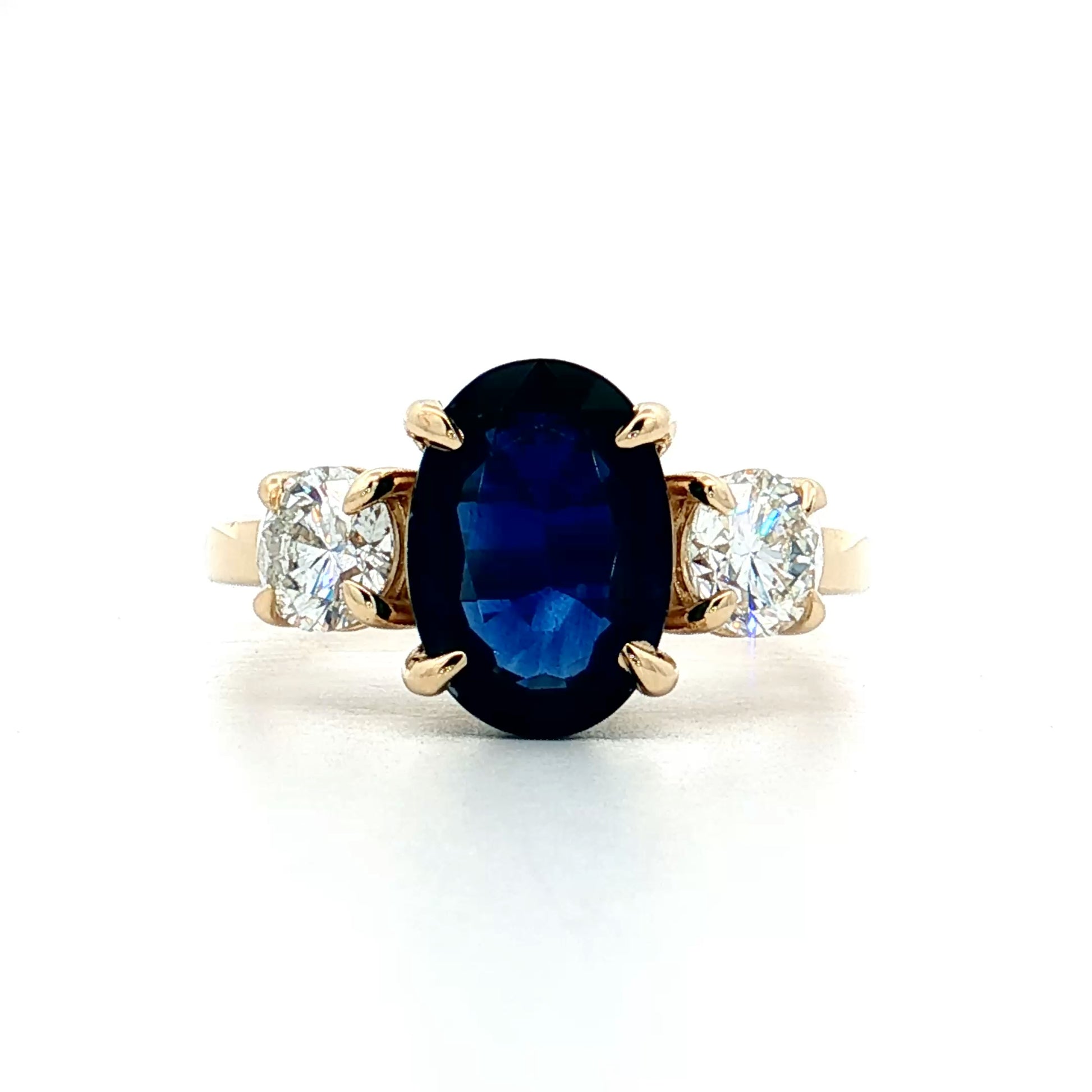 3.28 Blue Sapphire Three Stone Engagement Ring 14k