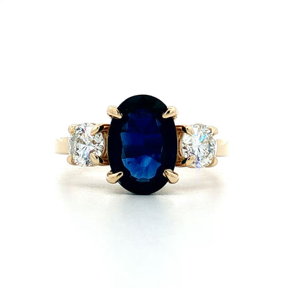 3.28 Blue Sapphire Three Stone Engagement Ring 14k