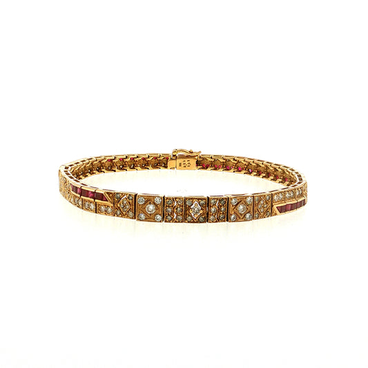 3.29 Diamond & Ruby Bracelet 18k Yellow Gold