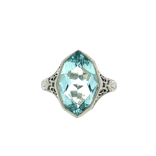 3.29 Vintage Art Deco Aquamarine Cocktail Ring 14k