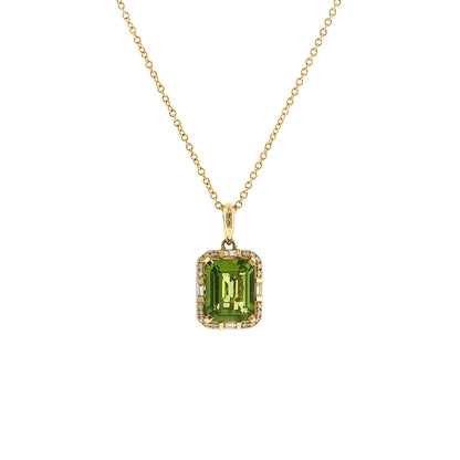 3.33 Emerald Cut Peridot & Diamond Pendant 14k Yellow Gold