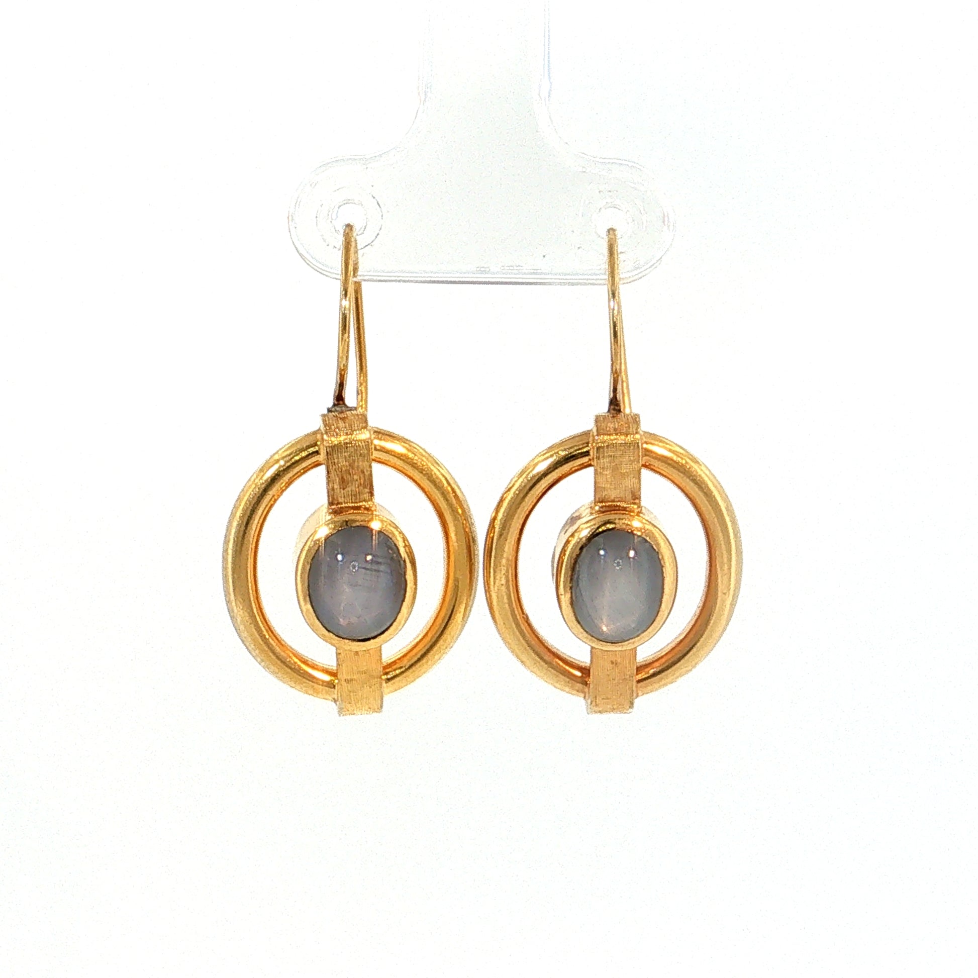 3.34 Star Sapphire Drop Earrings 14k Rose Gold