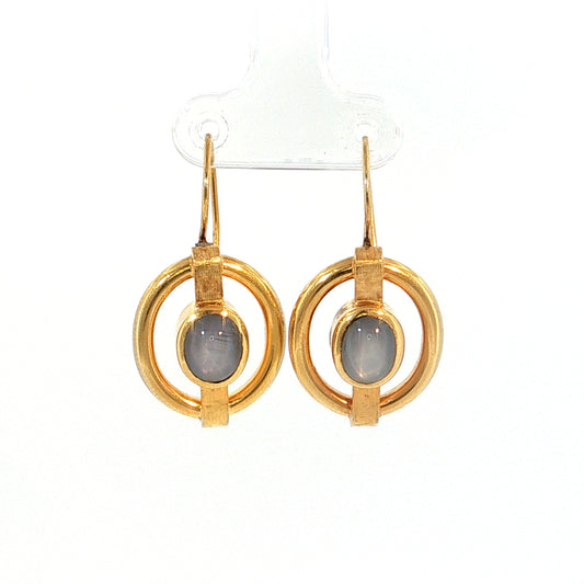 3.34 Star Sapphire Drop Earrings 14k Rose Gold