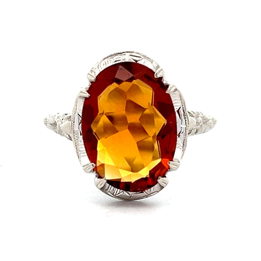 3.39 Vintage Deco Oval Citrine in 14k White Gold