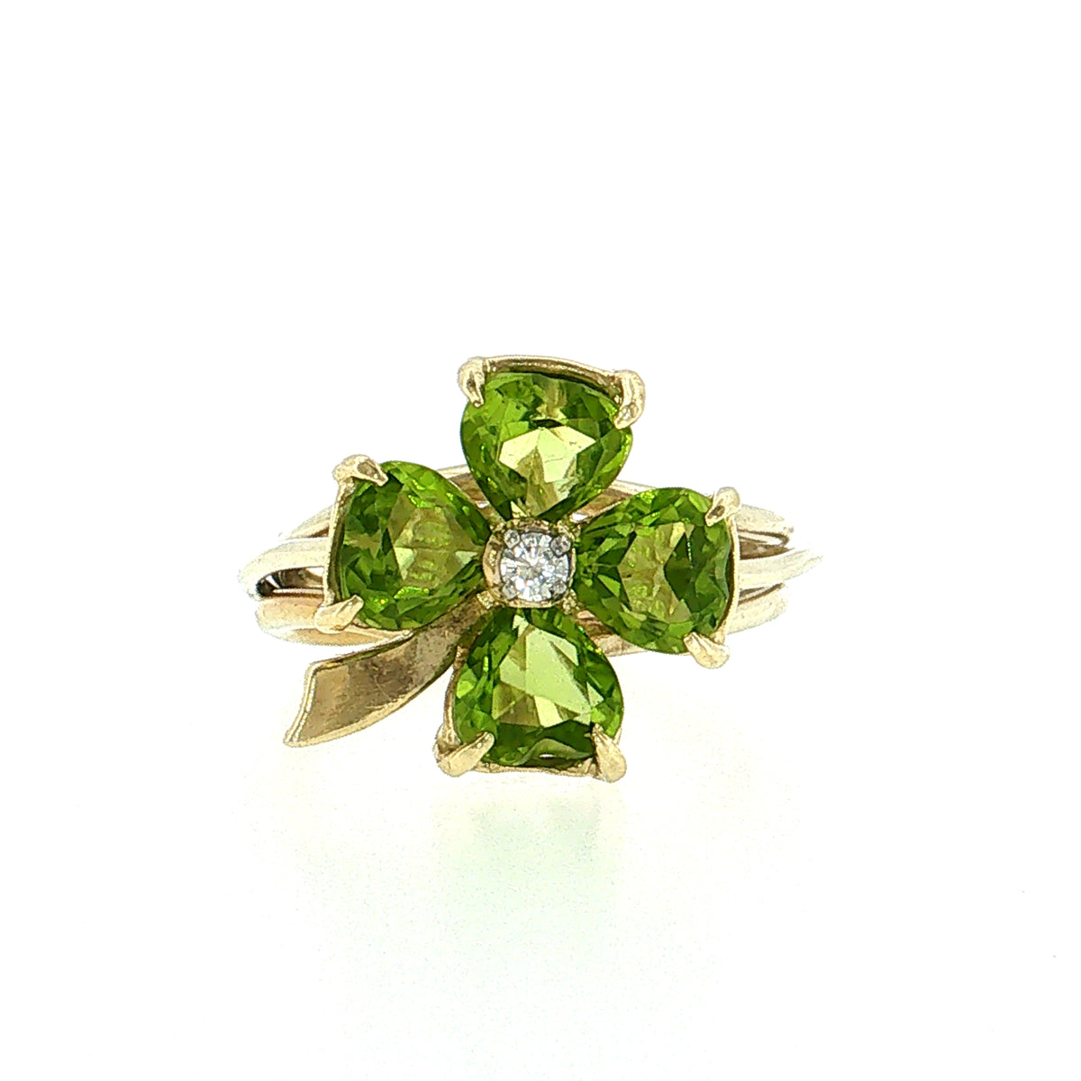 3.40 Peridot & Diamond Clover Cocktail Ring 14k