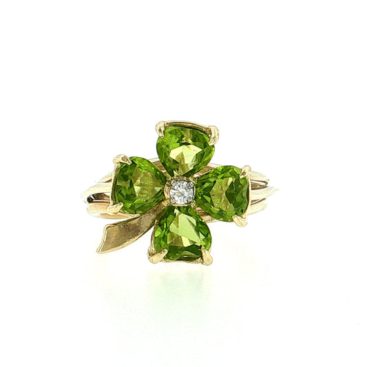3.40 Peridot & Diamond Clover Cocktail Ring 14k