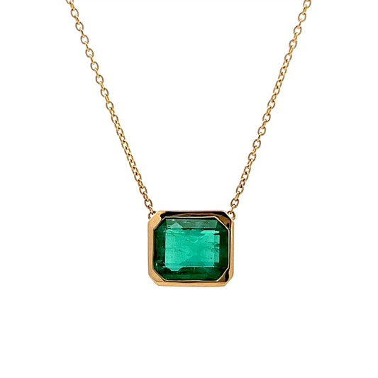 3.42 Emerald Cut Emerald Pendant Necklace in 18k