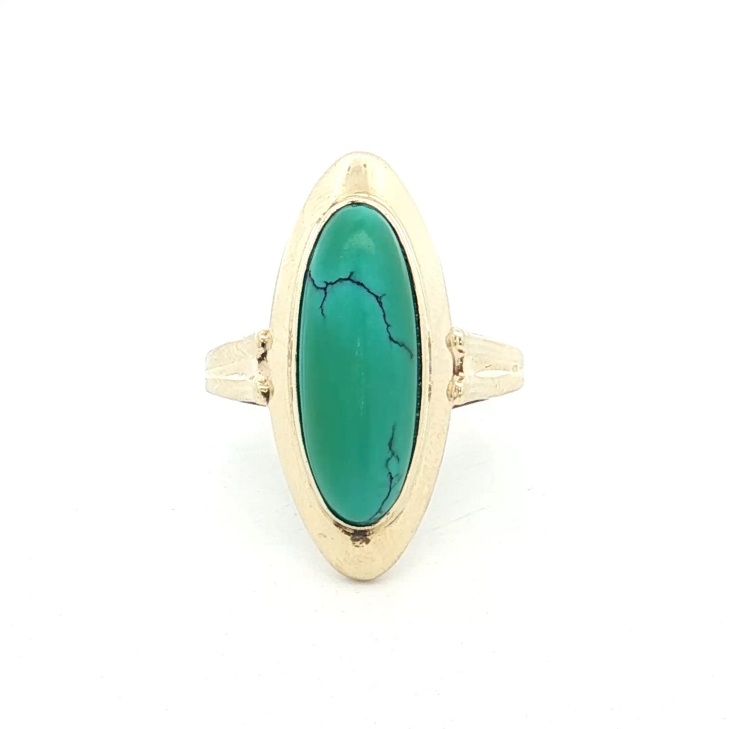 3.45 Vintage Oval Turquoise Cocktail Ring 9k Yellow Gold