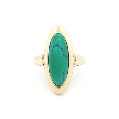 3.45 Vintage Oval Turquoise Cocktail Ring 9k Yellow Gold