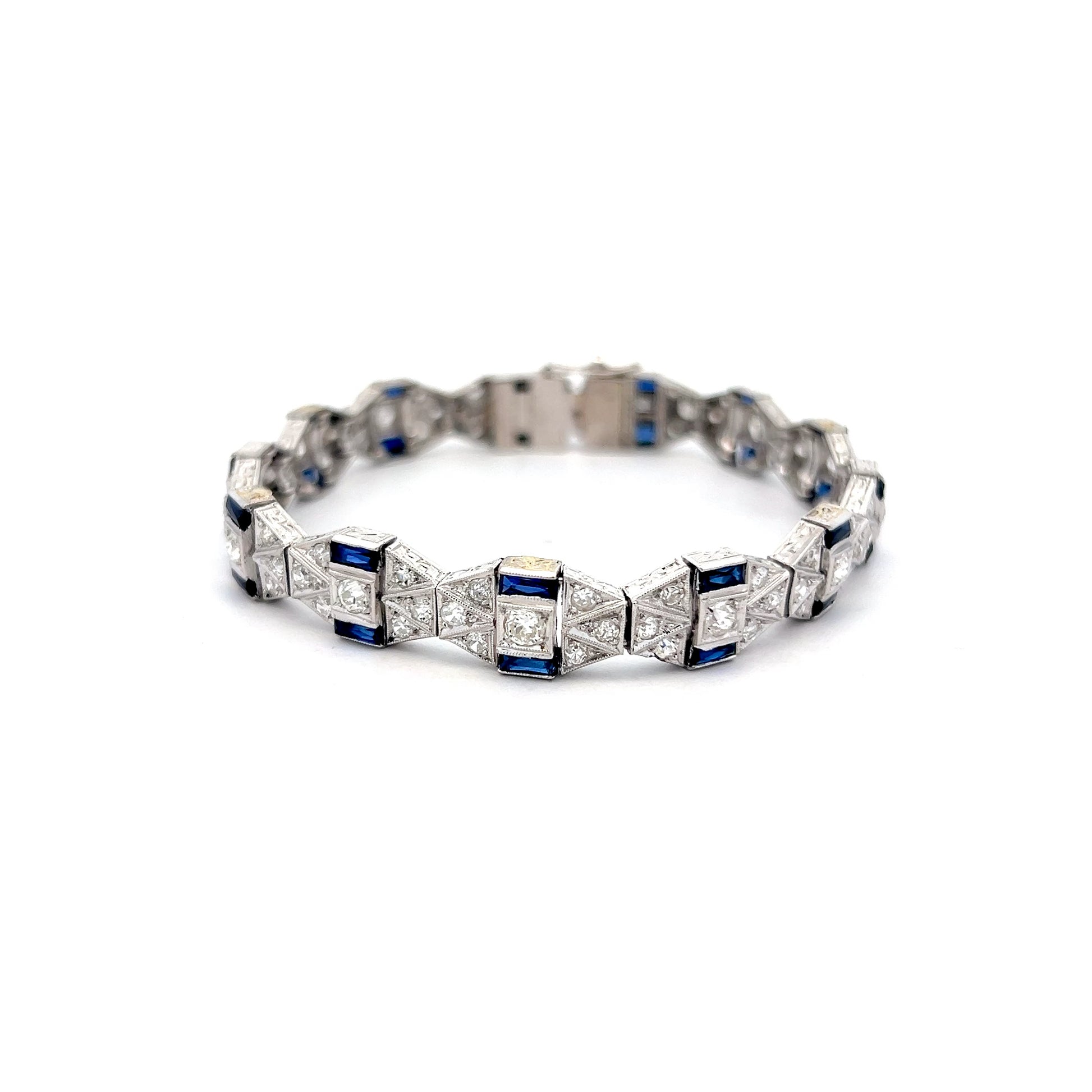 Antique Art Deco Sapphire Diamond Bracelet in Platinum