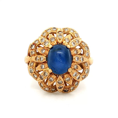 3.50 Star Sapphire Flower Cocktail Ring 18k