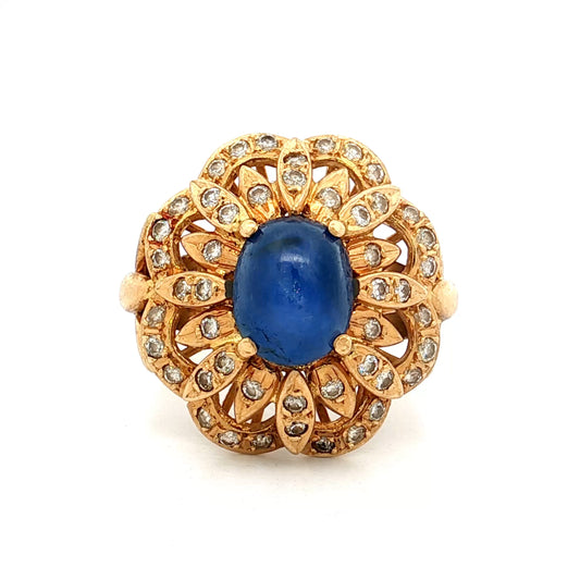 3.50 Star Sapphire Flower Cocktail Ring 18k