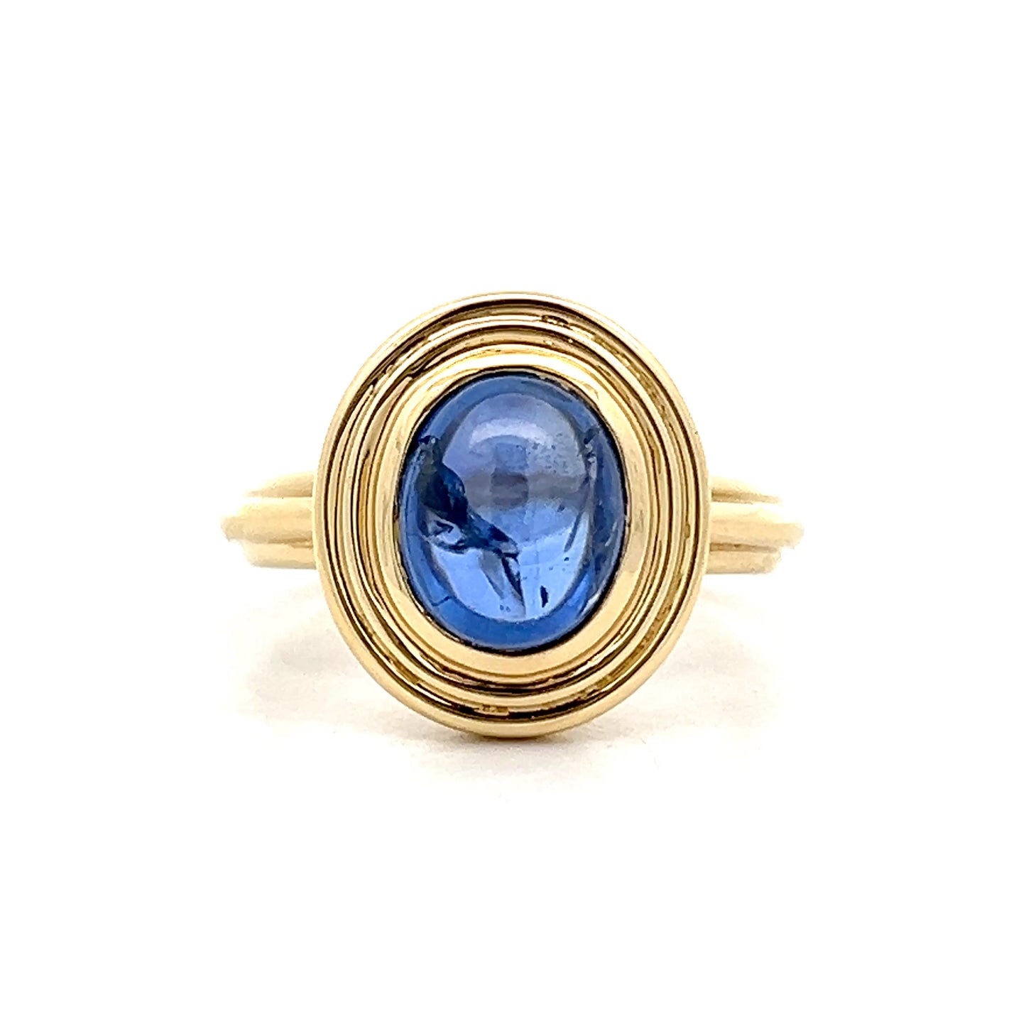3.53 Cabochon Sapphire Cocktail Ring 18k Yellow Gold