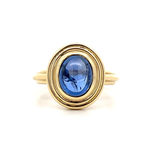 3.53 Cabochon Sapphire Cocktail Ring 18k Yellow Gold