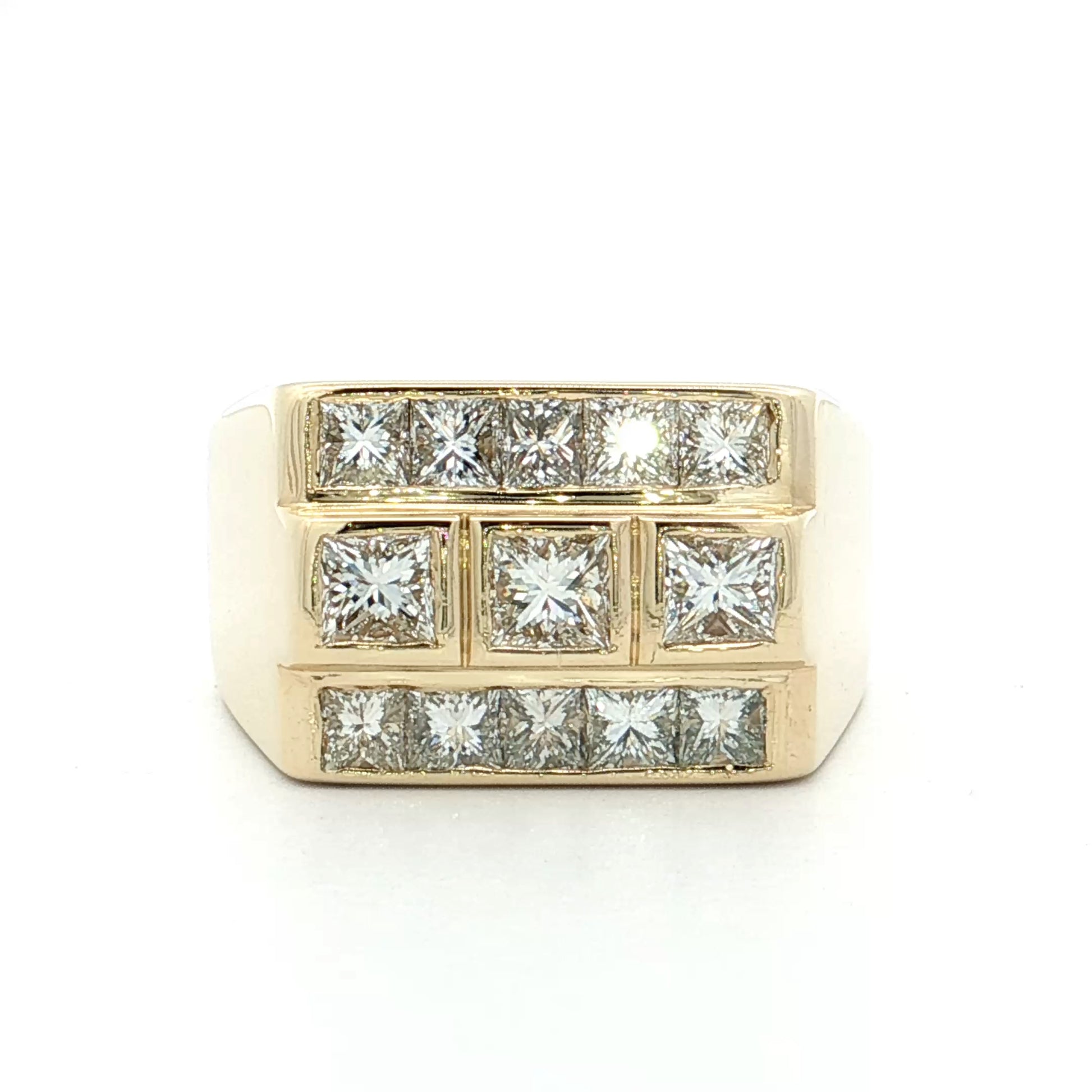 3.53 Mens Princess Cut Diamond Ring 14k Yellow Gold